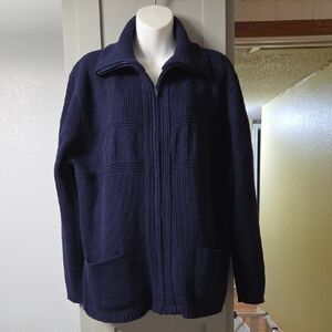 VTG London Fog Men's Dark Blue Zip-Up Sweater